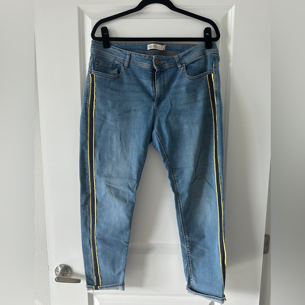 Women's Blue Jeans with Yellow Stripe